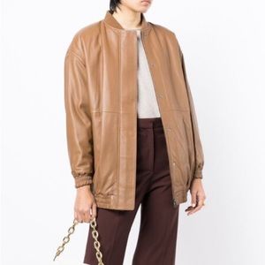 Loulou Studio Brava Caramel Leather Bomber Oversized Jacket